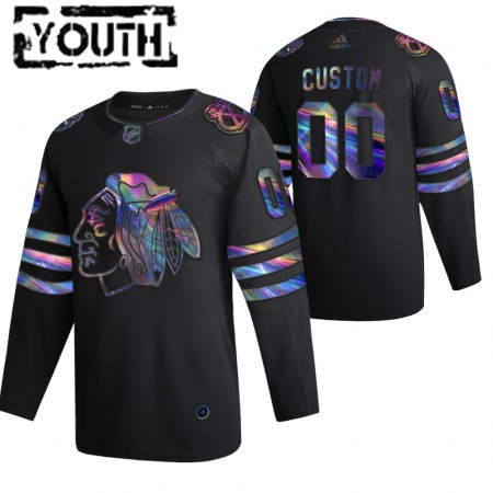Kinder Eishockey Chicago Blackhawks Trikot Custom 2021-22 Schillerndes holografisches Schwarz Authentic